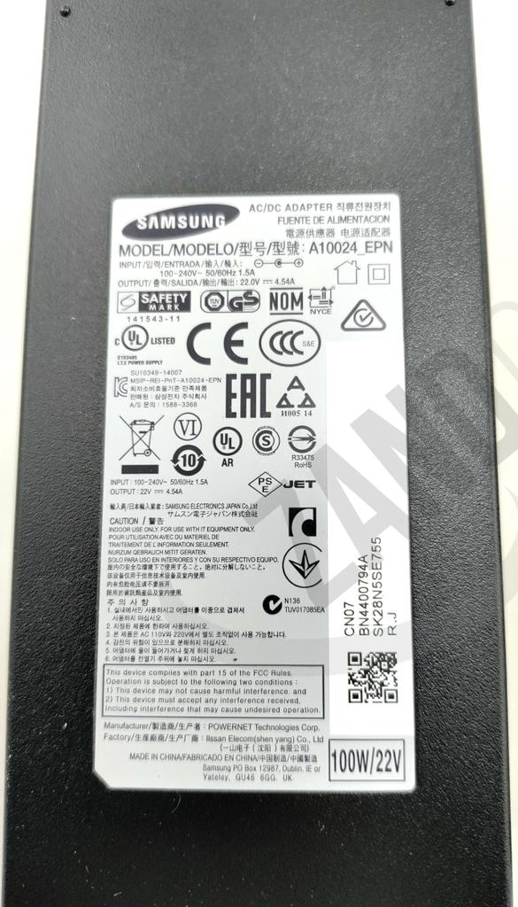 Samsung Adapter 22V, 4.54A, 100-240V *NO POWER CORD INCLUDED*